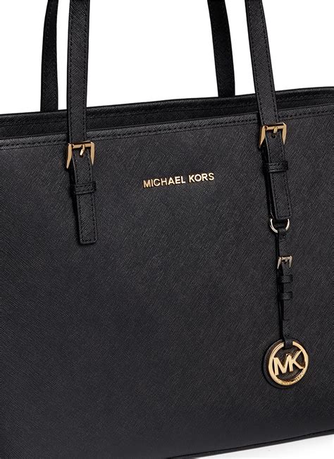 michael michael kors saffiano medium travel tote black|Michael Kors marilyn tote.